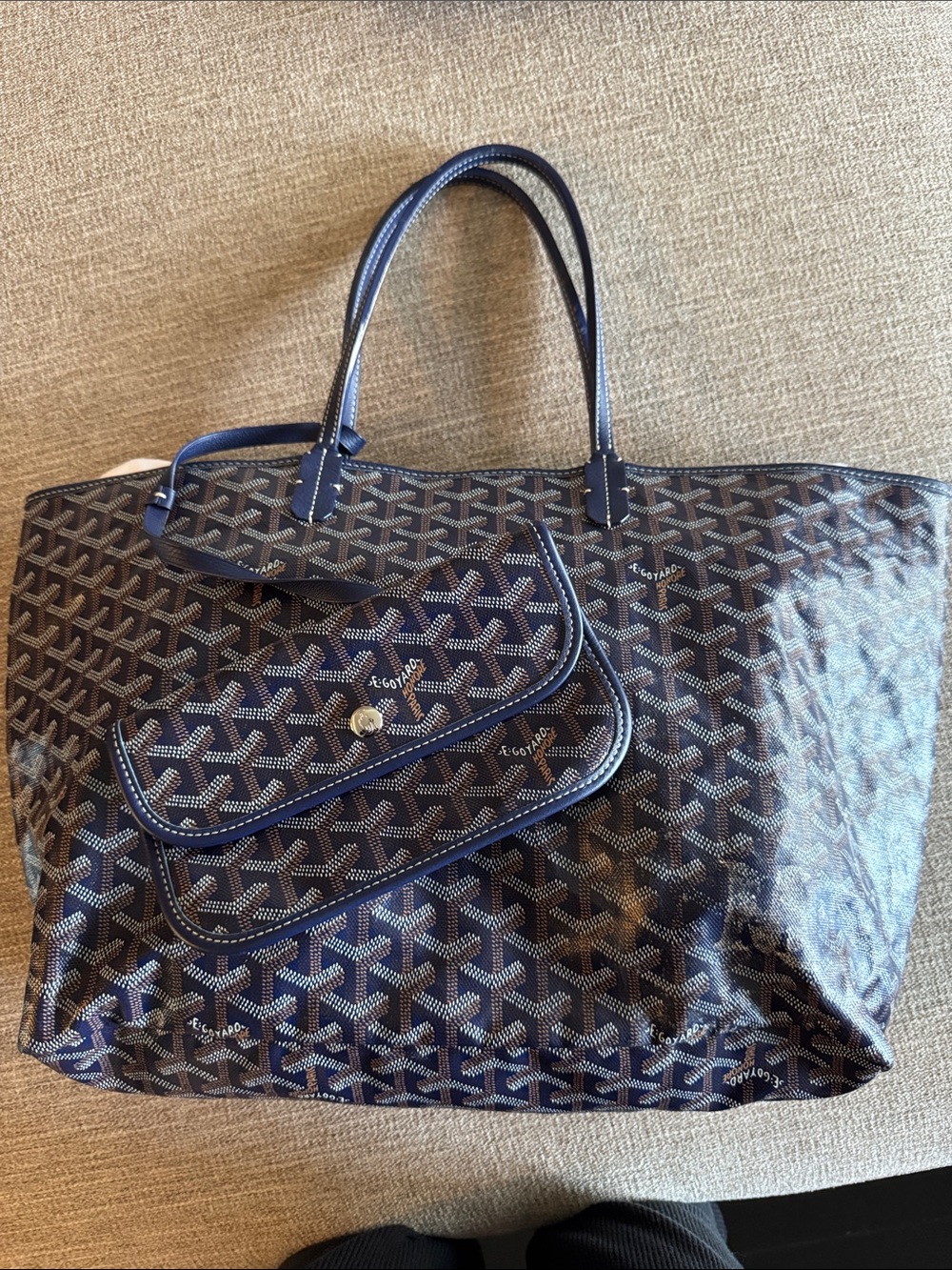 Goyard Navy Patterned St. Louis Tote with Matching Pouch